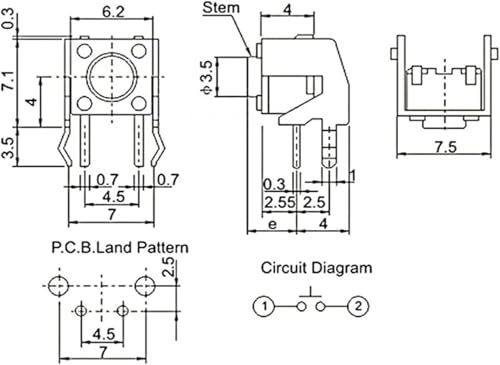 Micro-interrupteur 4 broches 12V 0.5a bouton-poussoir pour circuit imprimé PCB