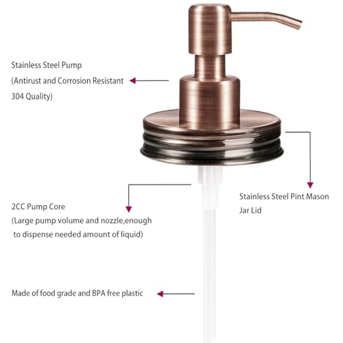 Image of Amolliar Mason Jar Liquid Soap Dispenser Lid, Copper 1 Pack, 16oz Soap Pump