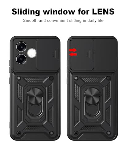 Image of Tough Armor Bumper Back Cover Case for Oppo F33 Pro 5G | Sliding Camera Cover, Kickstand & Ring Holder 360 Degree Protection Back Cover Case for Oppo F33 Pro 5G - Black