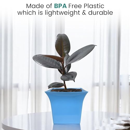 Image of Go Hooked Plastic Planter Pots Set of 7 | Multicolor Flower Pots Perfect for Home, Office & Garden Decor | Uber Square Pot 6.5 Inch for Indoor & Outdoor Plants | Durable, Lightweight & Modern Design