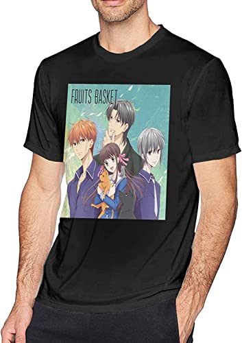 KMMNWTQ Fruits Basket Men's Cotton Round Neck T-Shirt Novelty Black(Medium)