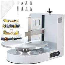 Happybuy Cake Decorating Machine,White,Cake Cream Spreading Coating Smearing Machine, Low Noise Cake Frosting Machine, Turntable with Adjustable Scraper, for 4" to 16" Cake, 25-320RPM Rotating Speed