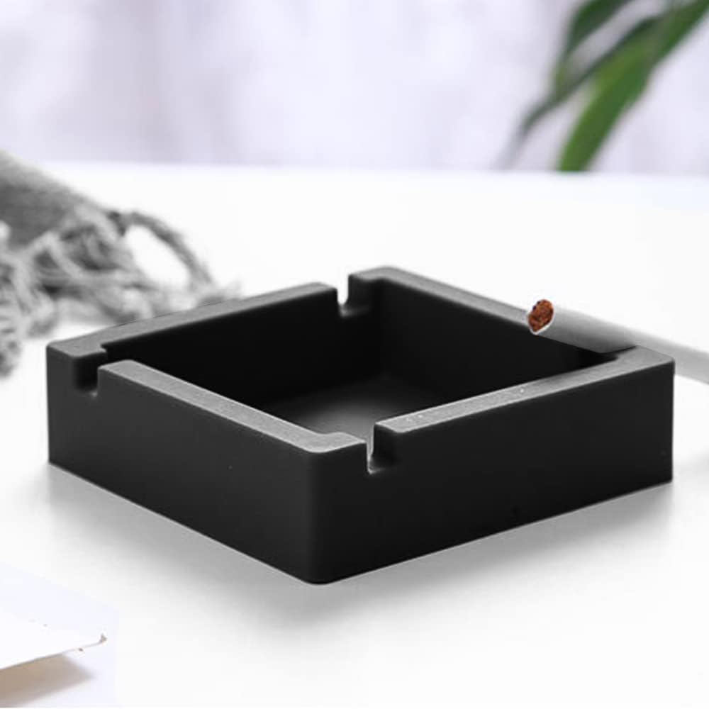 2Pcs Cigar Ashtray Silicone Unbreakable Cigarettes Ashtray Big with 4 Dual-use Rest for Outdoors, Patio, Outside, Indoor (Black)