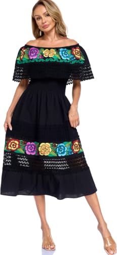 Image of YZXDORWJ Women Embroidered Mexican Peasant Casual Sexy Lace Off-Shoulder Long Dress