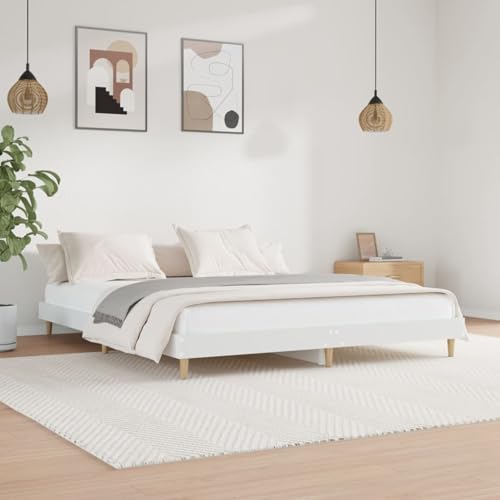LAPOOH Estructura de Cama con LED Madera Maciza Blanca 200x200 cm, Bases De Cama, Somier, Habitaciones Juveniles Cama, Cama Relax, Bed Frame, Marco De Cama, Mueble Cama