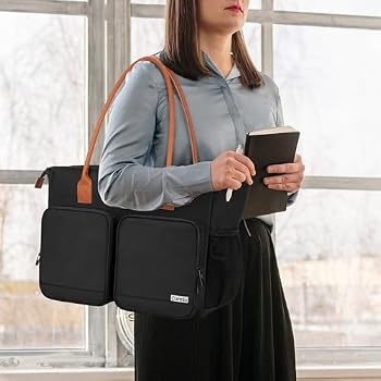 Sac Fourre-tout Professionnel Pour Enseignante - Compartiment Ordinateur 15,6 Pouces, Fond Rigide, Noir - 5