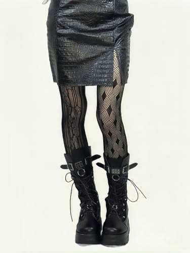 OYOANGLE Women's Gothic Striped Graphic Pattern Fishnet Tights Pantyhose Mesh Sheer Stockings4