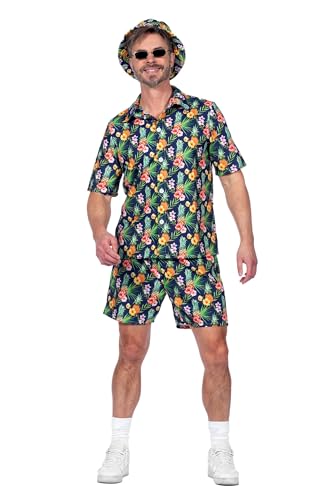 Wilbers & Wilbers 5678 - Conjunto de fiesta para hombre, motivo piña, pantalón corto, camisa, traje de fiesta, para festival, carnaval