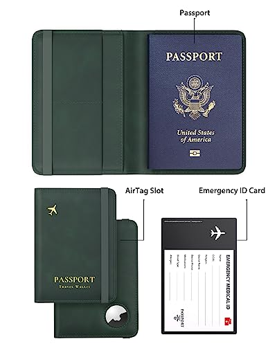 Image of Stouchi AirTag Passport Holder, Green, 0.6 inch x 4 inch x 5.5 inch, Fashion Simple Slim Multiple