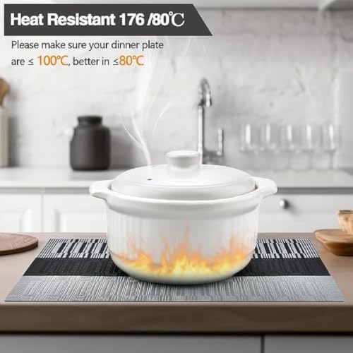 Image of Potency Table Mats Set of 6, Woven Placemats for Dining Table, Heat-Resistant, Stain-Resistant, Anti-Skid, Washable Table Mats, Vinyl Placemats for Dining, Kitchen & Restaurant Table (A Black Grey)