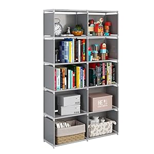 JIUYOTREE Bücherregal mit 10 Fächern würfelregal aufbewahrungsregal regalsystem Zur Aufbewahrung von Büchern, Kleidung, Kisten, Spielzeug, grau