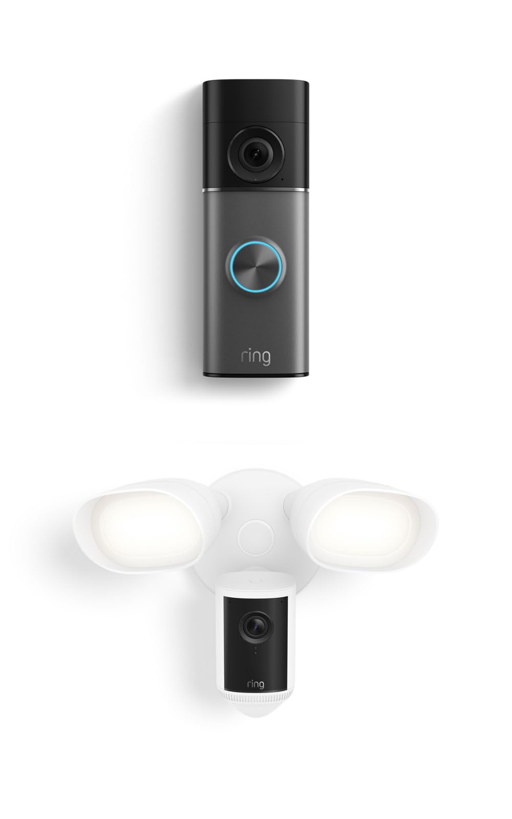 Ring Battery Doorbell Pro (newest model), Deep Silver with Floodlight Cam Pro, (newest model), White
