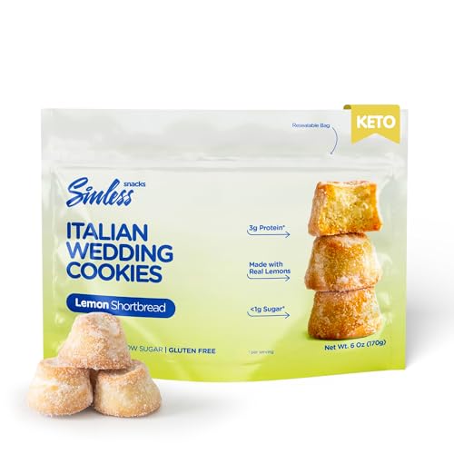 SINLESS SNACKS Keto Cookie Snack, Italian Wedding Lemon, Zesty Lemon Shortbread Gluten-Free Italian Cookies, Low Sugar Friendly Snacks