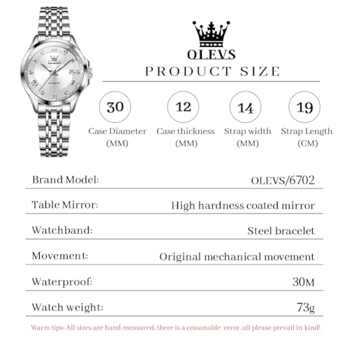 Image of OLEVS Womens Automatic Watch Diamond Luxury Date Ladies Dress Classic Self Winding Wrist Watches