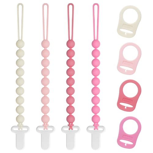 Image of Pacifier Clips Baby Girls - Draklary 4 Pack Silicone Pacifier Clip with Adapter Ring, Fits MAM Dummy, Soothe Baby Binky Holder for Newborn Essentials Shower Birthday Gift