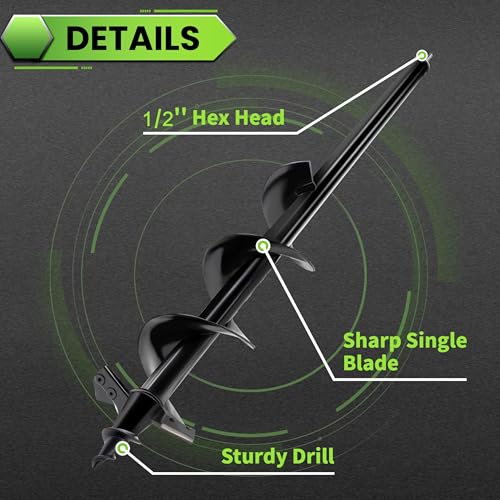 Auger Drill Bit for Planting - 4"X24" Heavy-Duty Auger Post Hole Digger for Fence- 1/2" Hex Drive Drill Detail