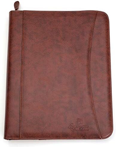 Executive Office Solutions Business Padfolio Portfolio Organizer 3 Ring Binder – Resume Folder for Documents iPad Tablet Up to 10.1 Inch w/Notepad, Business Card Slots, Zippered Pockets Brown (F039R)