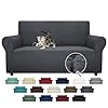 Znsayotx super stretch couch cover love seat sofa covers for living room dogs pet friendly furniture protector spandex loveseat slipcovers with anti slip foam sticks dark grey loveseat  urban country home decor