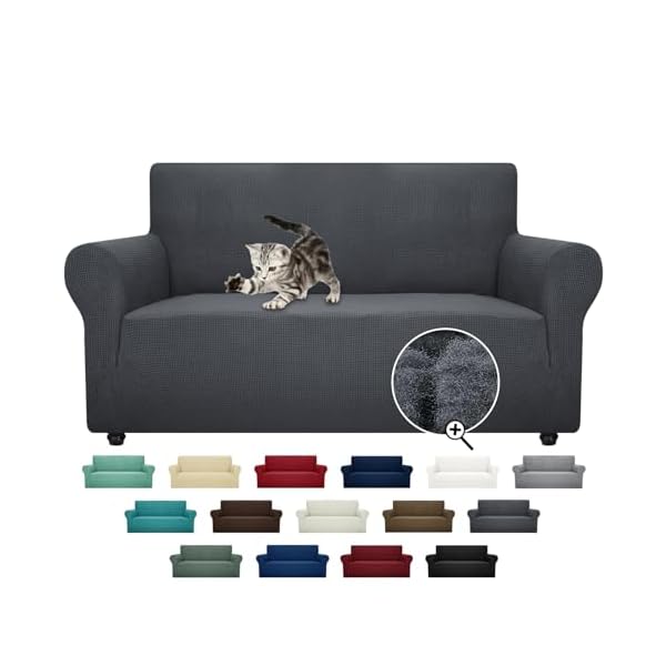 Znsayotx super stretch couch cover love seat sofa covers for living room dogs pet friendly furniture protector spandex loveseat slipcovers with anti slip foam sticks dark grey loveseat  urban country home decor