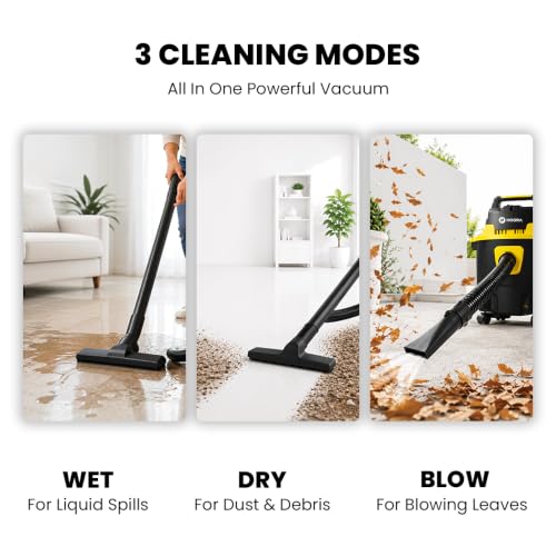 Image of HOORA Wet & Dry Vacuum Cleaner with 1200W Powerful Motor, 17KPa Strong Suction, 12 Litre Huge Capacity, 6 Meter Long Power Cord, 2 Meter Hose, 360 Rotating Wheels & Multiple Nozzles