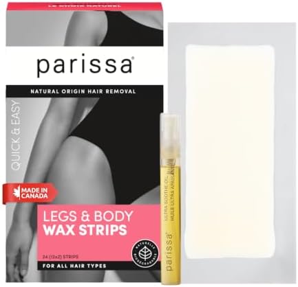 Parissa Body & Leg Wax Strips, 24 Large Ready-to-Use Hair Removal Strips | No Heat Wax for Legs, Arms, Underarms & Bikini | Gentle on Sensitive Skin | Includes Ultra Soothe Oil