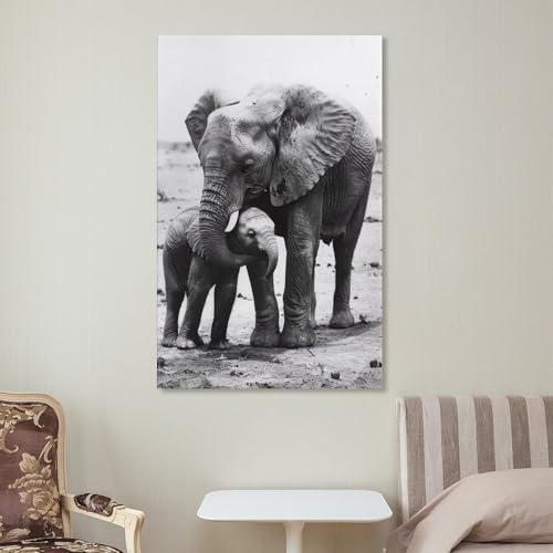 Poster sur toile Mom & Baby Elephant de 40x60 cm pour decoration murale