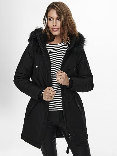 ONLY Damen Winterparka Iris 15213755 Damenjacke mit Fellkapuze black: black fur XXL