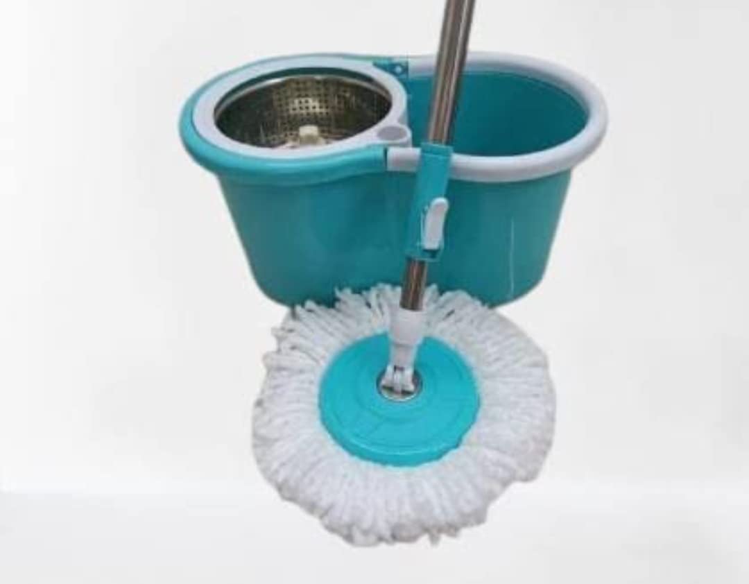 Spin Mop with Wheels and Stainless Steel Wringer, Bucket Floor Cleaning and Mopping System, 2 Microfiber Refills, Multi Color (Blue Mop) (Blue) - (Pack of 1) (B0C2PL5JSF) Amazon Price History, Amazon Price Tracker