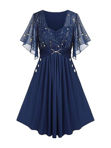Image of Rosegal Plus Size Women Sparkly Cocktail Dress with Pocket(Blue /S)
