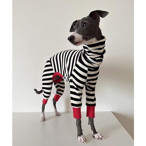 ESCCBOO Italienischer Windhund Onesie Kleidung, Rollkragen gestreiftes Shirt für Whippets Welpen, leichtes und dünnes Shirt für Frühling und Sommer (XX-Large)