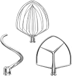 3 Pièces en acier inoxydable (7QT Crochet de douille,7QT Un fil de fer,7QT Pièce jointe pour batteur plat) pour KitchenAid Mélangeur de support de levage et 7 Quart Bowl, lave-vaisselle Sûre et lourd