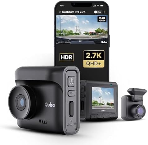 Qubo Car Dashcam Pro 2.7K | Dual Channel | Hero Group | NightPulse Vision | 5MP QHD+ Front (140°), 2MP FHD Rear | G-Sensor | 2" LCD | Built-in GPS, Wi-Fi, Mic | App | Up to 1TB Storage| Made in India