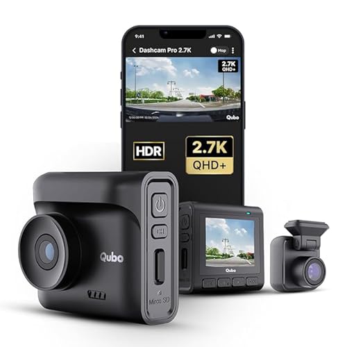 Qubo Car Dashcam Pro 2.7K | Dual Channel | Hero Group | NightPulse Vision | 5MP QHD+ Front (140°), 2MP FHD Rear | G-Sensor | 2