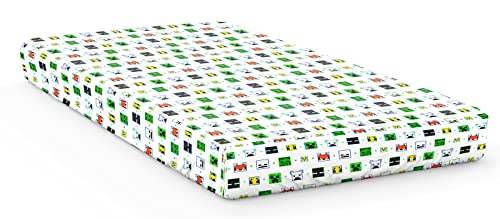 Minecraft Mode Créatif Drap Housse Enfant 90x200 cm, 100% Coton, lit 1 Personne - Convient Parfaitement aux Lits de Taille 90x190 cm Jusqu’à 90x200 cm