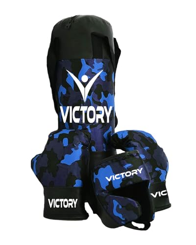 Image of VICTORY Boxing Kit for Kids| Pack of 4 (Boxing Gloves, Head Guard & Filled Punching Bag) | Boxing Training Punching Bag for Boys & Girls |