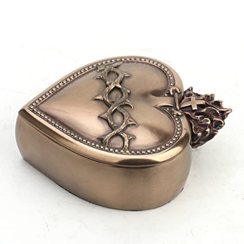 Veronese Design Sacred Heart Rosary Trinket Box Cold Cast Resin Bronze Fininsh #TOP3