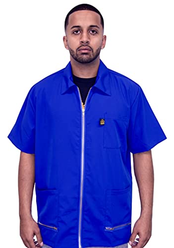 King Midas EmpireProfessional Hair Barber Jacket - Ultra Lightweight - Short Sleeves Salon Smocks Royal Blue