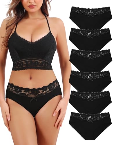 Image of Aijolen Cotton Underwear for Women Bikini Panties Sexy Breathable Hipster with Lace Waist Multipack