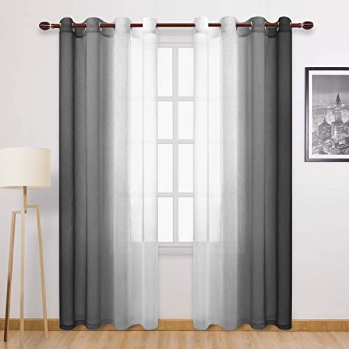 DWCN Ombre Faux Linen Sheer Curtains - Semi Voile Gradient