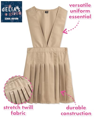 dELiA*s Girls School Uniforms - 2 Pack Pleated Twill Jumper with Double Buckle, Short Sleeve Uniform Dresses for Girls (4-16)2