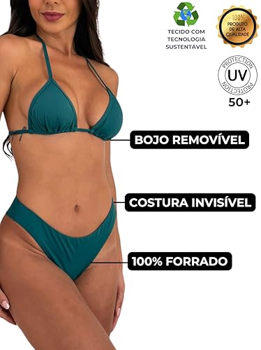 Biquini feminino adulto praia com bojo e Calcinha Asa Delta Fio Duplo (BR, Alfa, G, Regular, Verde m