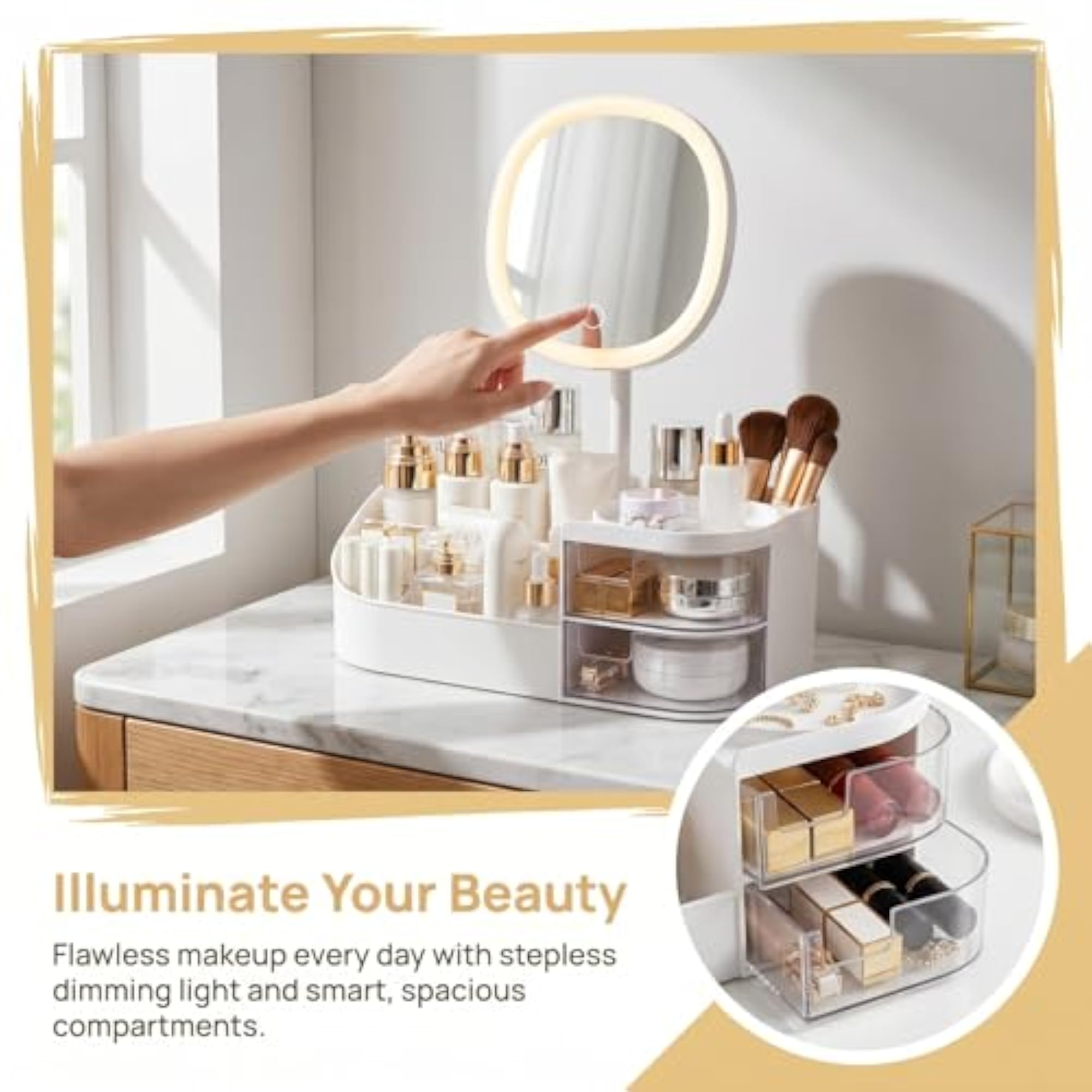Makeup Organiser with LED Lighted Mirror, Large Capacity Box