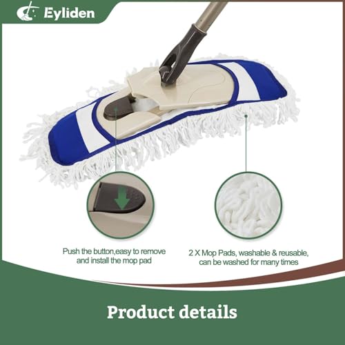 image for Eyliden Dust Mop with Reusable Washable Pads - One Touch Replacement, 