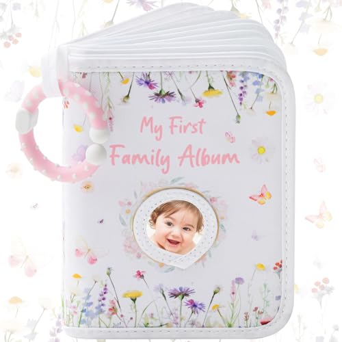 Motiskyy My First Photo Album for Baby Soft Toddlers Family Photo Book with Safe Mirror Holds 17 4 x 6 Photos Family Album Picture Book Gift for Newborn Toddler Kids Baby Shower(Flower)