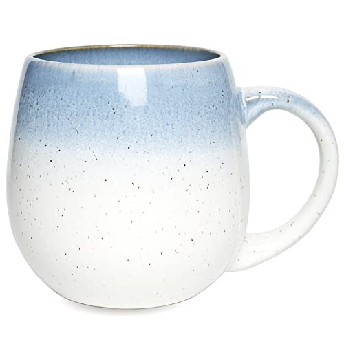 Bosmarlin Large Ceramic Coffee Mug, 21 Oz, Round Big Tea Cup, Dishwasher and Microwave Safe, Egg Shaped Mug, Reactive Glaze (Blue)
