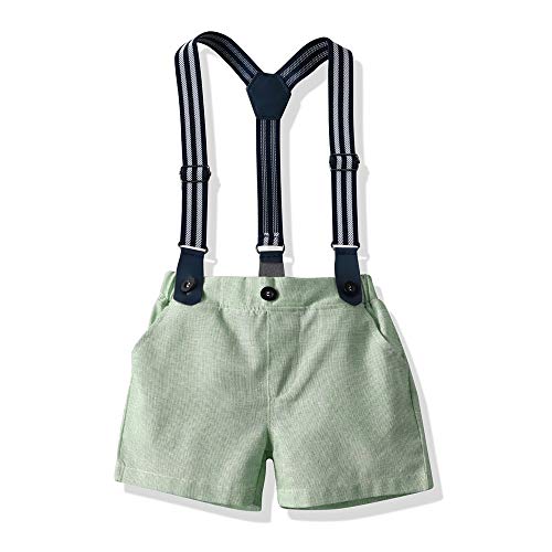 Joycebaby Baby Boys Gentleman Outfits Suits Short Sleeve Bowtie Shirt+Suspender Shorts Clothes Set Overalls(120/4-5 Years, Green) #TOP2