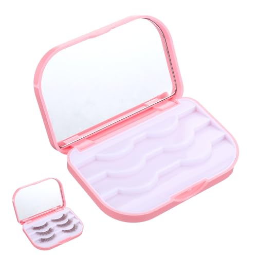 FdcLixuvol Eyelash Storage Case 3 Layer Lash Case Makeup Storage Box with Makeup Mirror Empty Travel Cases Cosmetic Organizer Box Fake Eyelash Container Lash Packaging (Pink)