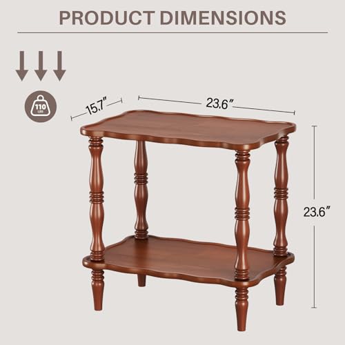 Image of Uniclinens Solid Wood End Side Table - Small Wooden Nightstand for Living Room Bedroom, Retro Brown
