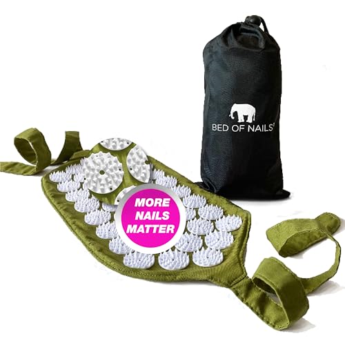 BED OF NAILS Original Acupressure Strap Wrap — 1,848 Pressure Points — On-the-Go Acupuncture Mat Strap for Back Pain Relief — FSA/HSA Eligible, with Carry Bag, 15 x 8”, Green
