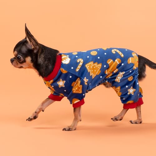 Image of Fitwarm Gingerbread Man Dog Pajamas, Christmas Clothes for Small Dogs Boy Girl, Funny Holiday Pet Outfit, Red, Blue, Brown, Small